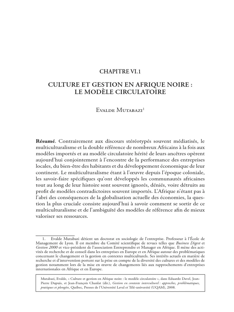 Culture et gestion en Afrique noire